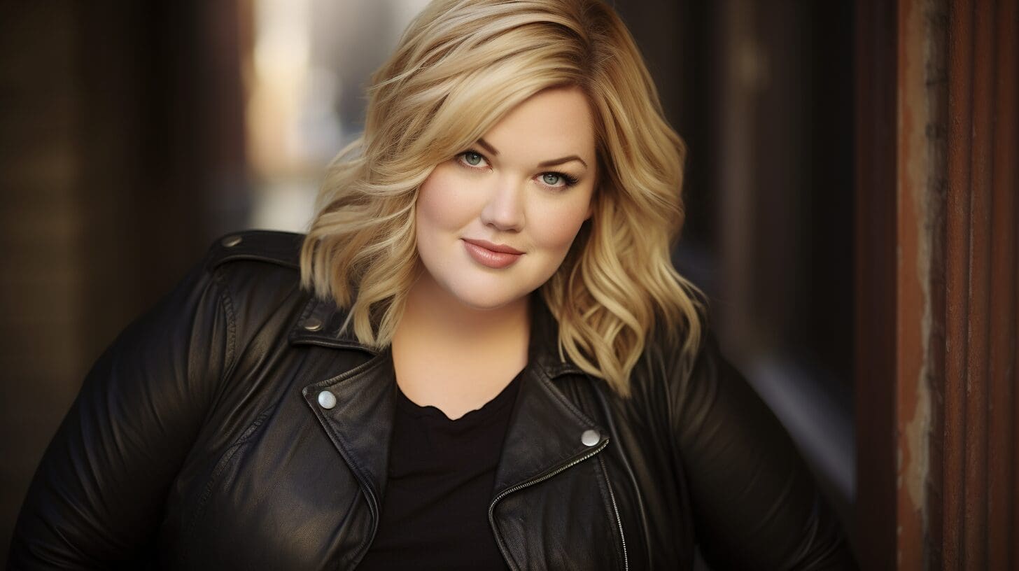 Portrait of colleen hoover in leather black jacket